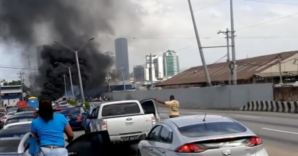 Vehicles have been turned back due to the protest.