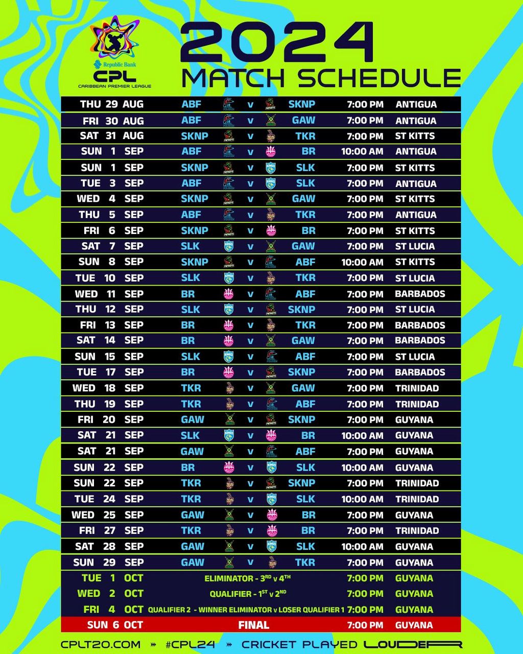 CPL fixtures released, tournament heads to six countries Trinidad