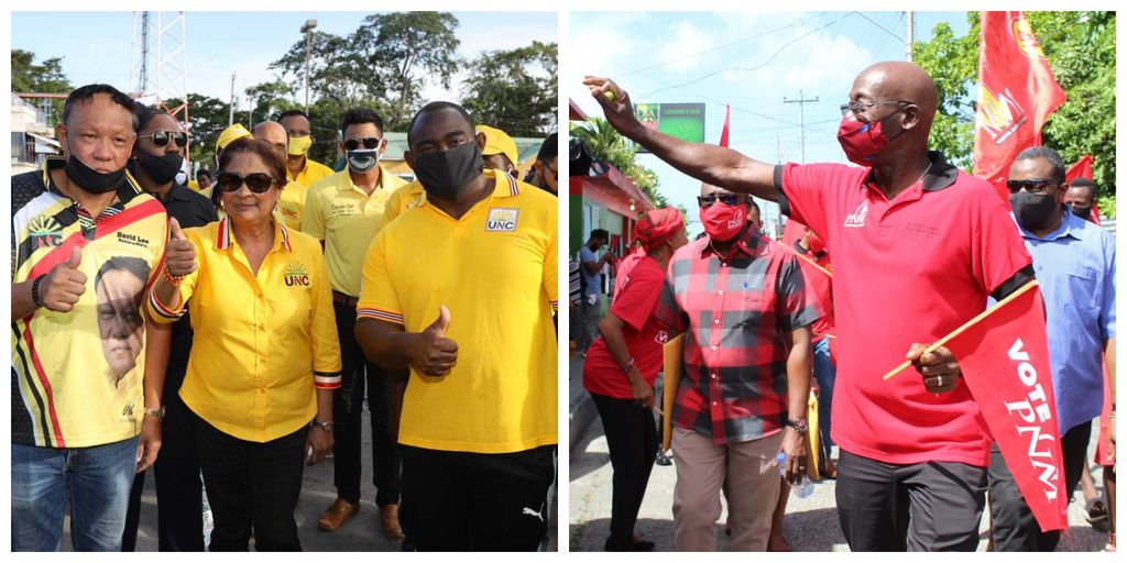 ON THE CAMPAIGN TRAIL... UNC Leader Kamla Persad-Bissessar SC (left), and PNM leader and Prime Minister Dr Keith Rowley (right)