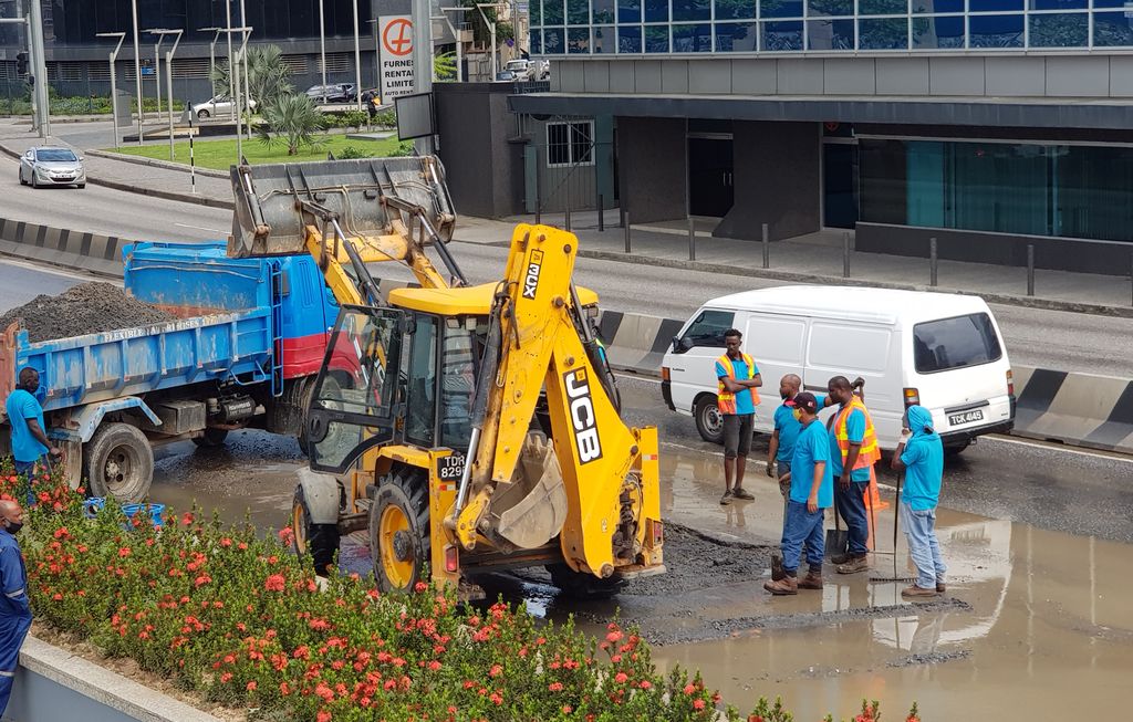 WASA workers fix a leak on Wrightson Road, Port-of-Spain, in January. 