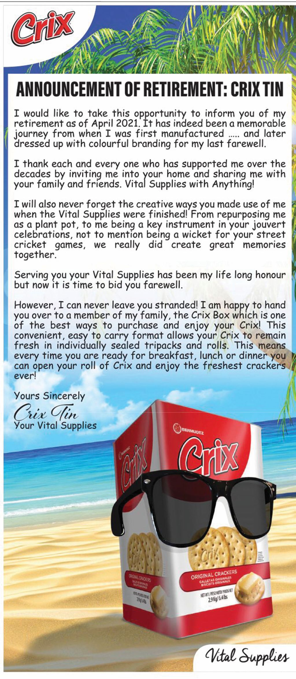 Crix tin off the shelves as Bermudez retires historic product - Trinidad  Guardian