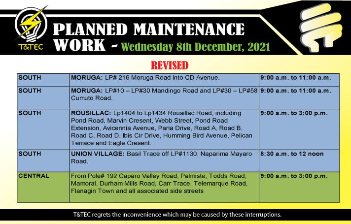 T&TEC planned maintenance to affect South and Central Trinidad ...