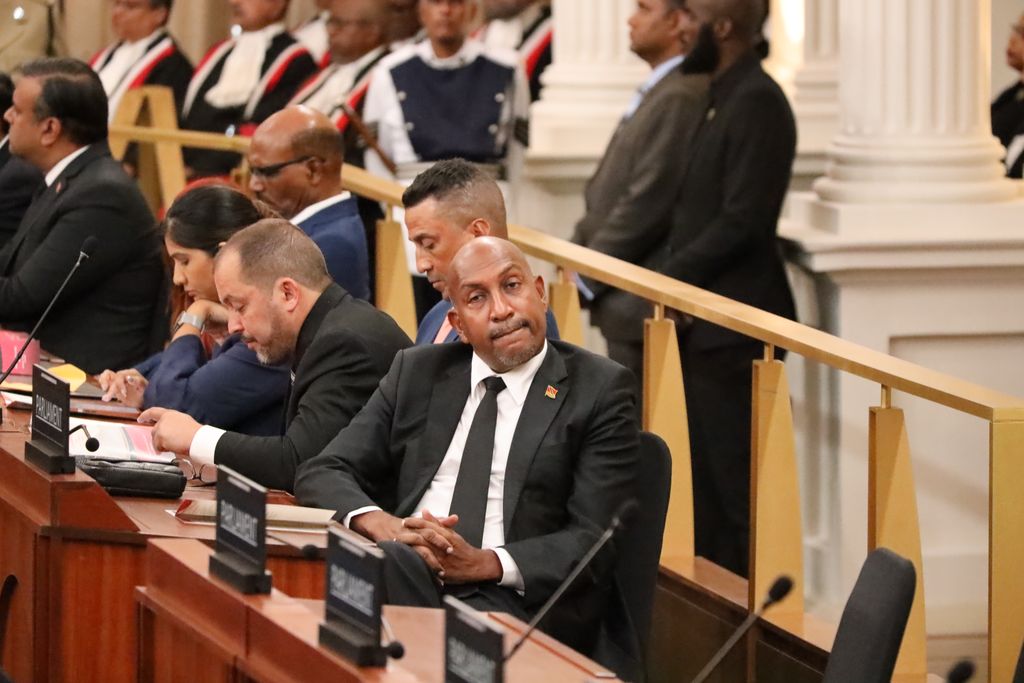 UNC Senator Anil Roberts sits with his back to the Speaker’s Chair during President Christine Kangaloo’s address at the Ceremonial Opening of the Fourth Session of the 12th Parliament yesterday. 