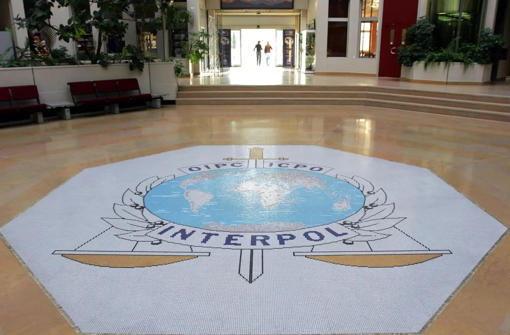 FILE - the entrance hall of Interpol's headquarters in Lyon, central France on Sept.27, 2017. (AP Photo/Laurent Cipriani, File)