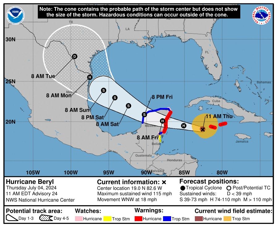 Belize under Tropical Storm Warning as Category 3 hurricane Beryl heads ...