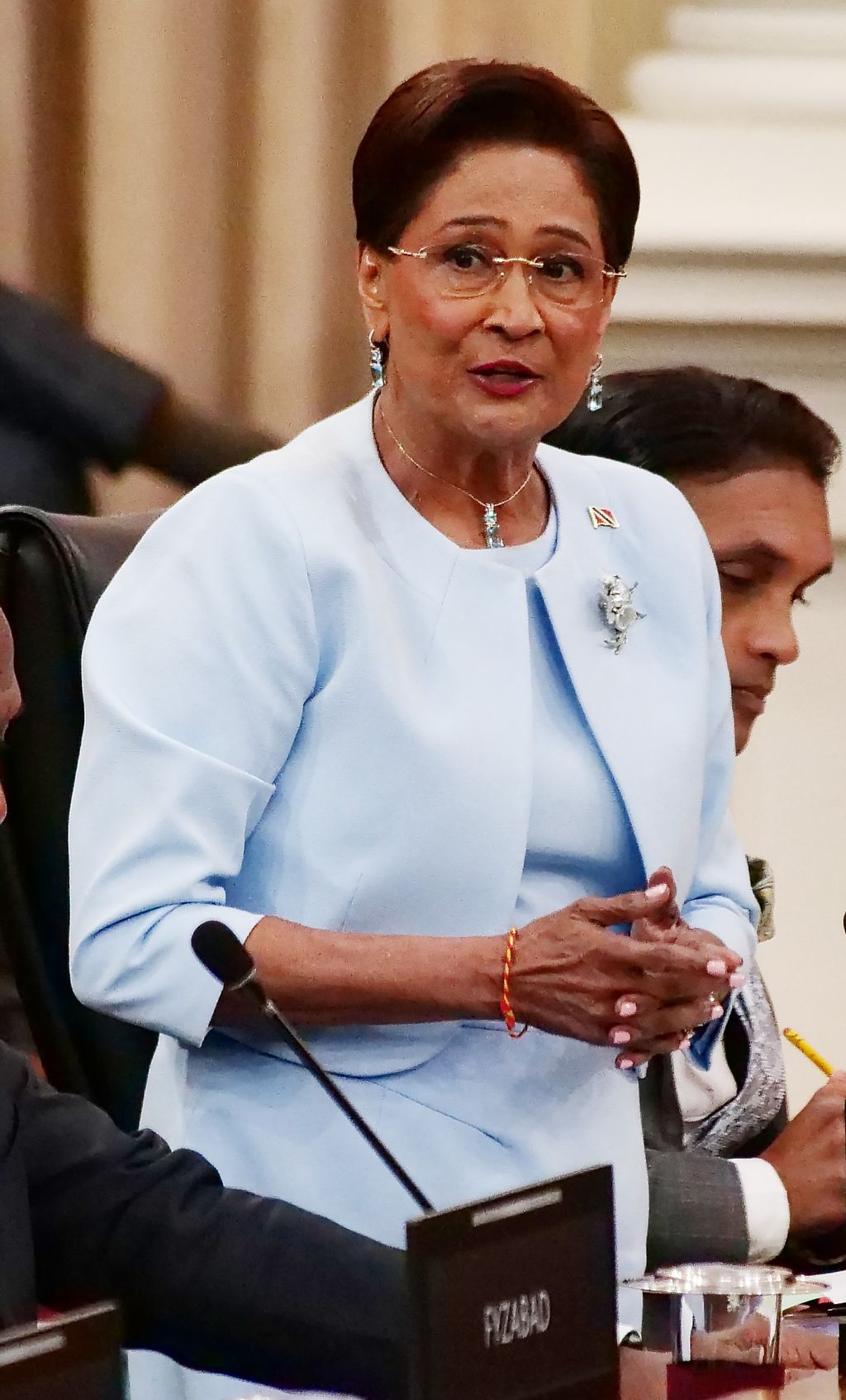 Prime Minister Kamla Persad-Bissessar speaks about school security in Parliament yesterday.