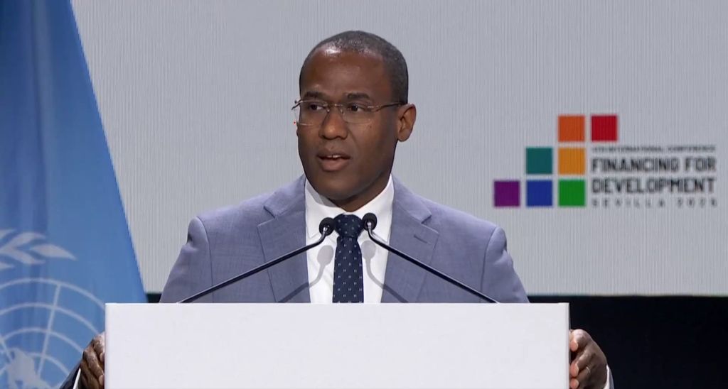 IMF deputy managing director, Dr. Nigel Clarke, addressing the Fourth Financing for Development Conference (FFD4) in Spain on Monday (CMC Photo)