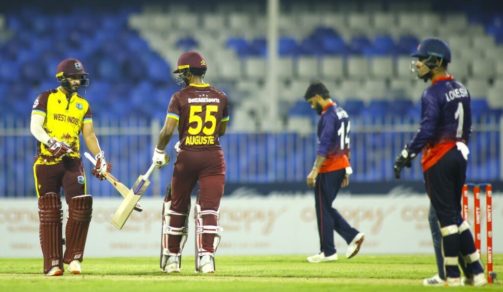 Batsmen Amir Jangoo, left, and Akeem Auguste have been named in the West Indies white ball teams to tour Bangladesh later this month.  Photo courtesy CWI Media